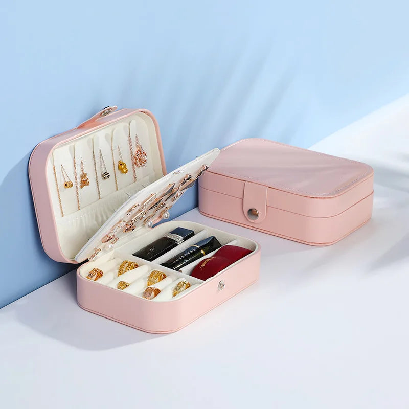 Portable Jewelry Box Jewelry Organizer Display Travel Jewelry Case Boxes Waterproof Leather Storage Zipper Jewelers Joyero
