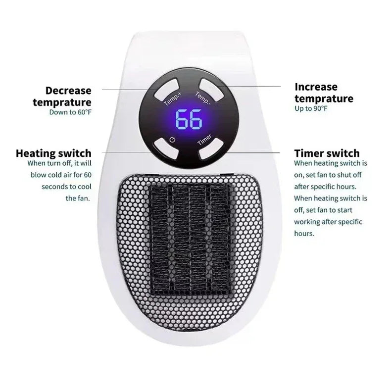 350W Portable Electric Heater with Remote Control, Wall Mounted Home Room Heater for Winter Indoor Heating Fast Warm