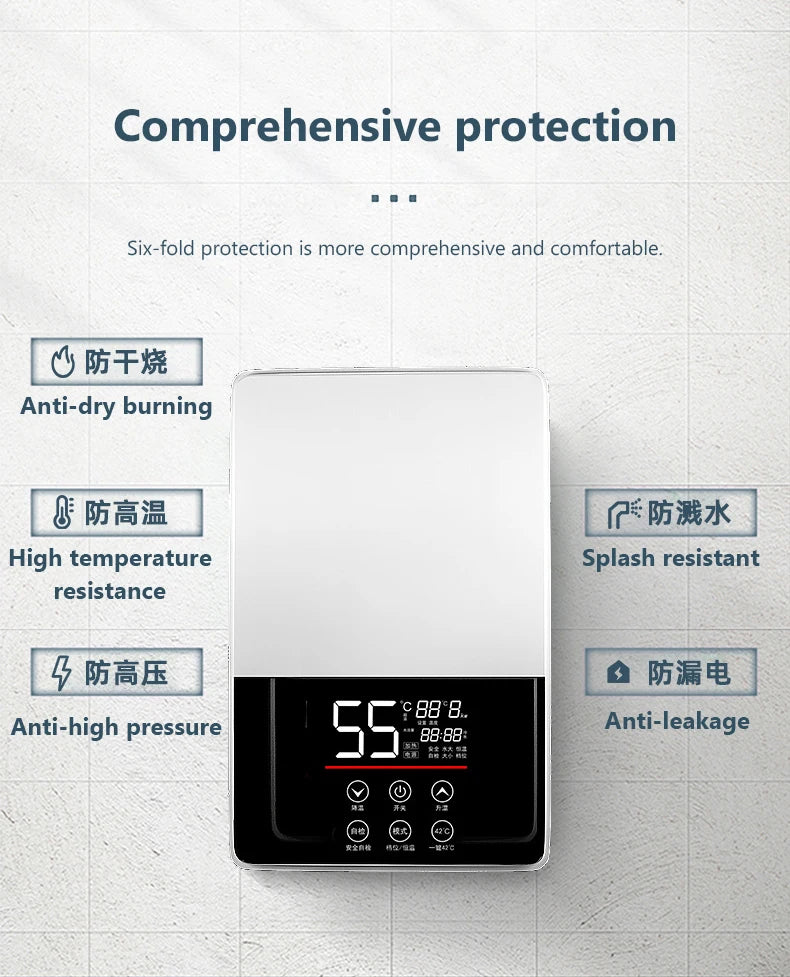 DMWD Electric Thermostatic water heater 7000W Remote Control Instant heating waterproof tankless water heater for shower bath