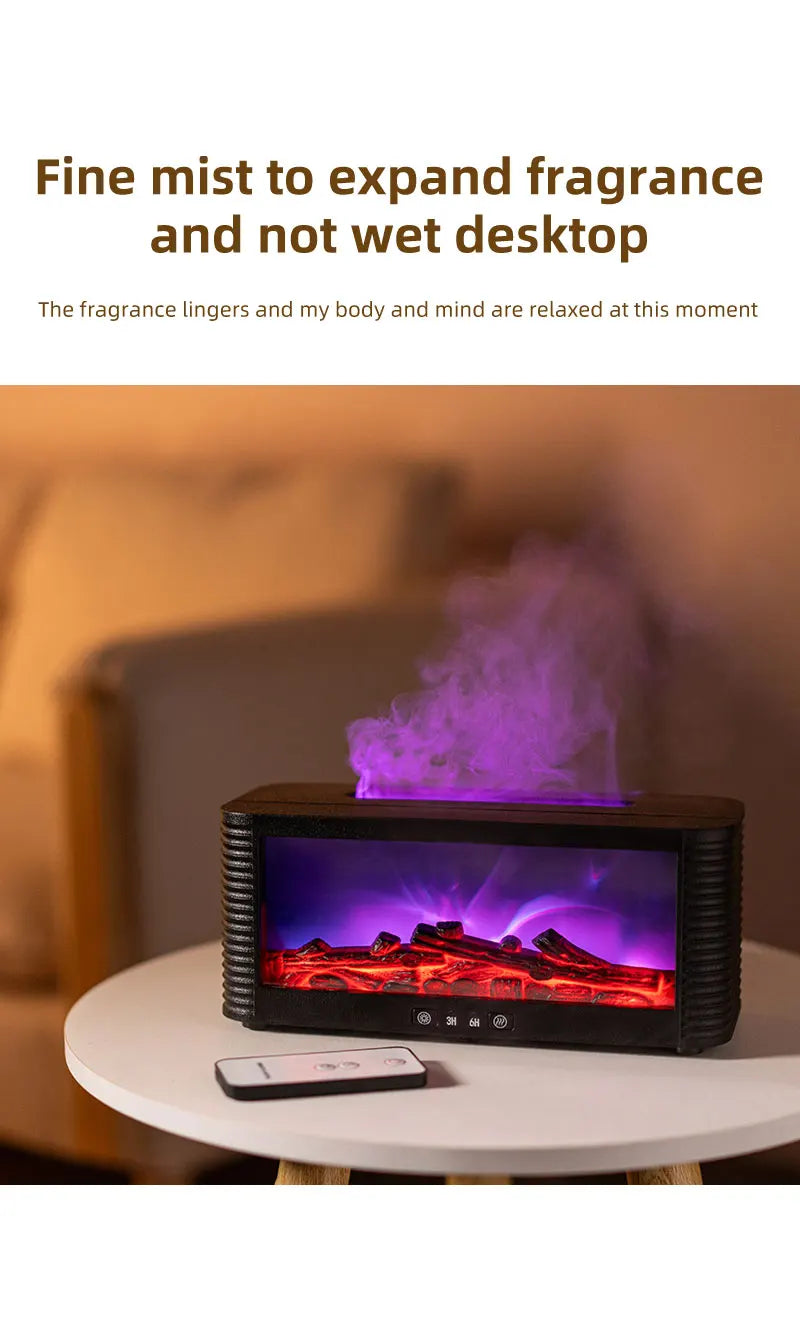 Air Humidifier Flame Fireplace Aroma Essential Oil Diffuser 250ml Desktop Air Diffuser Essential Oil with Timed Colorful Light