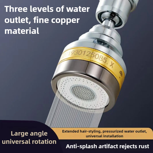 Three Levels Adjustable Brass Kitchen Faucet Aerator Extender Water Saving Anti Splash Stainless Steel Bathroom Accessories