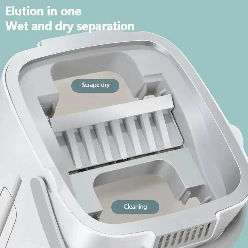 White Hand Free Flat Floor Mop Bucket Set For Professional Home Floor Cleaning System With Washable Microfiber Pads