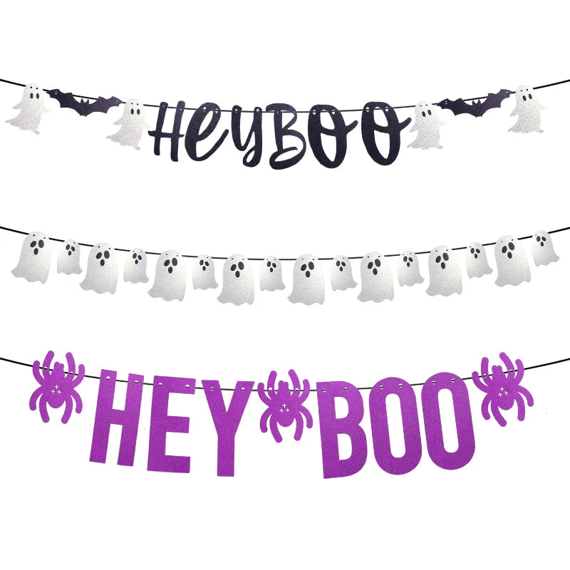 Halloween Party Hanging Banner Garlands Pumpkin Ghost Bat Spider Bunting Paper Banner Halloween Party Home Decorations Props