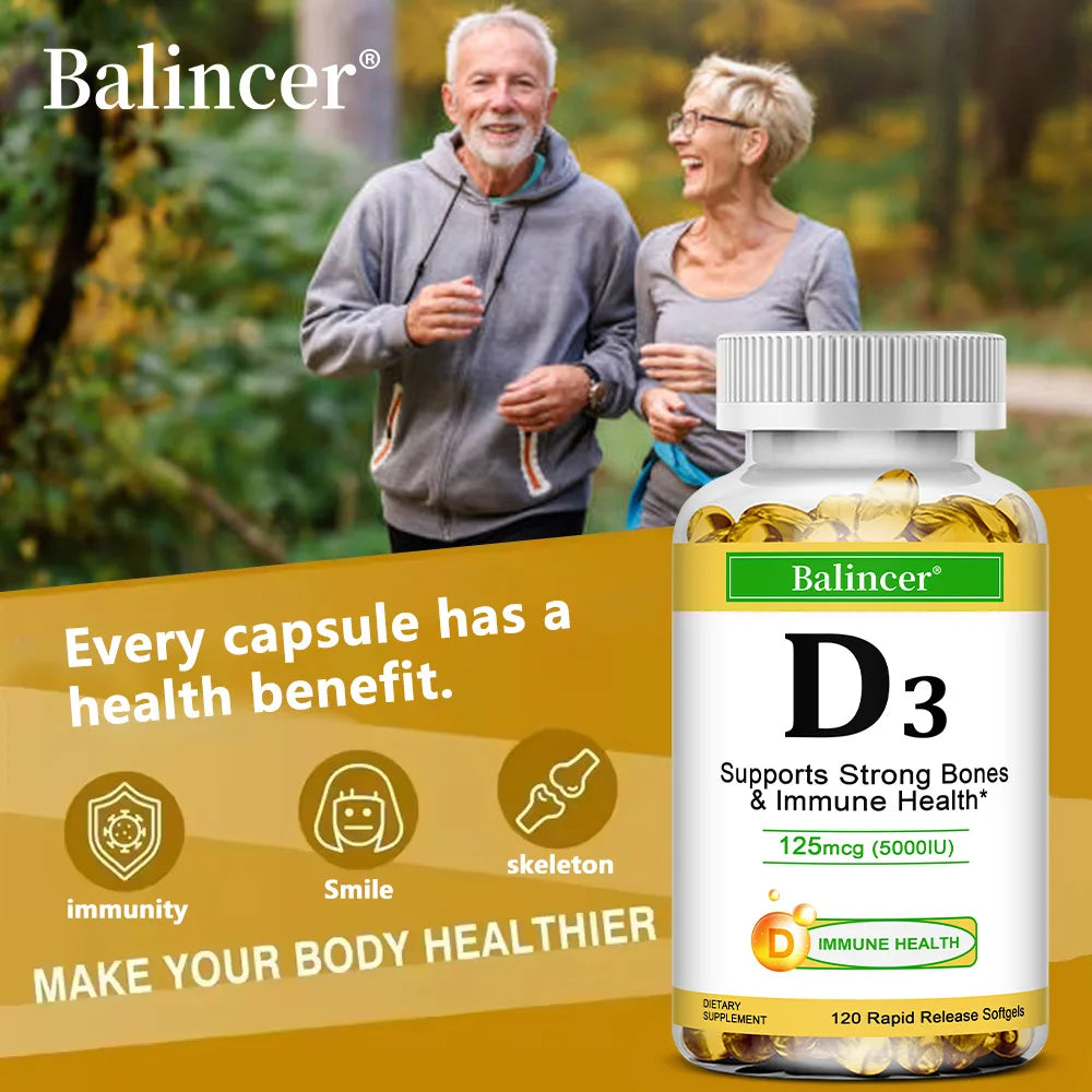 Vitamin D3 5000 IU - Supports Strong Bones & Immune Health - Gluten Free Non-GMO Vitamin D Supplement