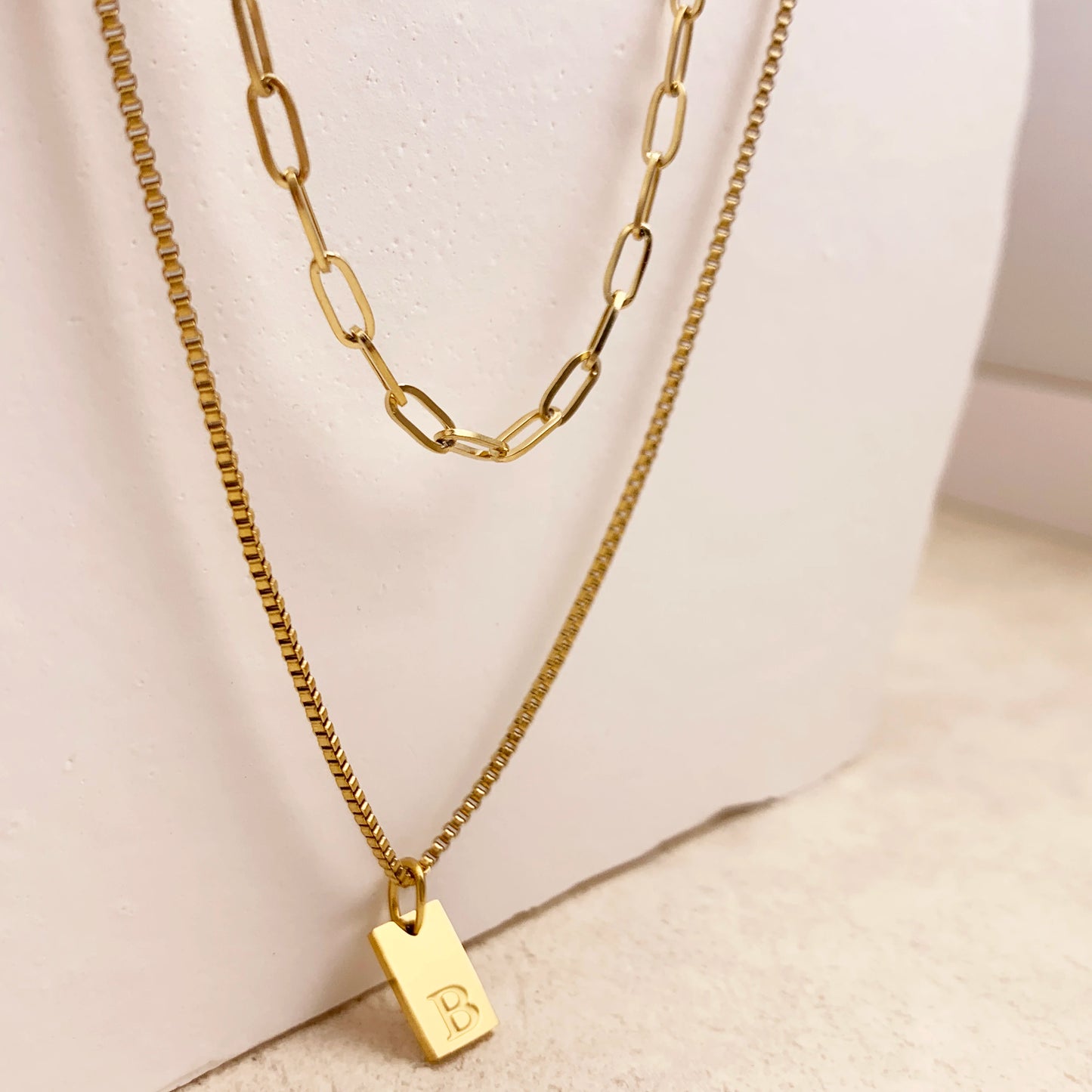 SUNIBI Layering Paperclip Chain Necklace Personalized Simple A-Z Letter Name Tag Pendant Necklace Layered Necklaces Wholesale