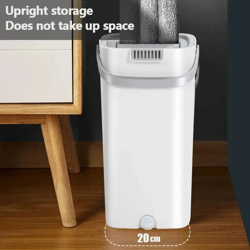 White Hand Free Flat Floor Mop Bucket Set For Professional Home Floor Cleaning System With Washable Microfiber Pads