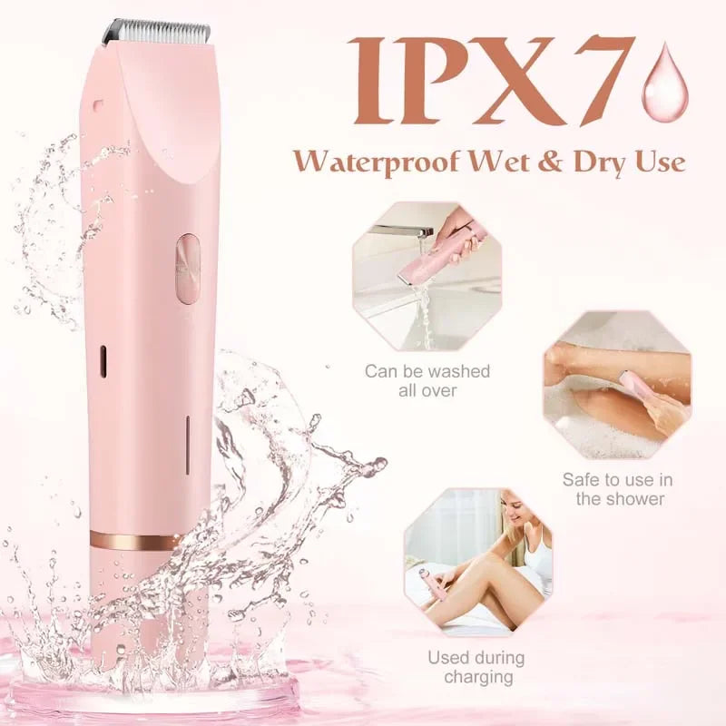 Portable Ladies Shaver  Waterproof 2 in 1 Lady Pubic Hair Groomer Painless Hair Removal Razor Women Electric Body Shaver