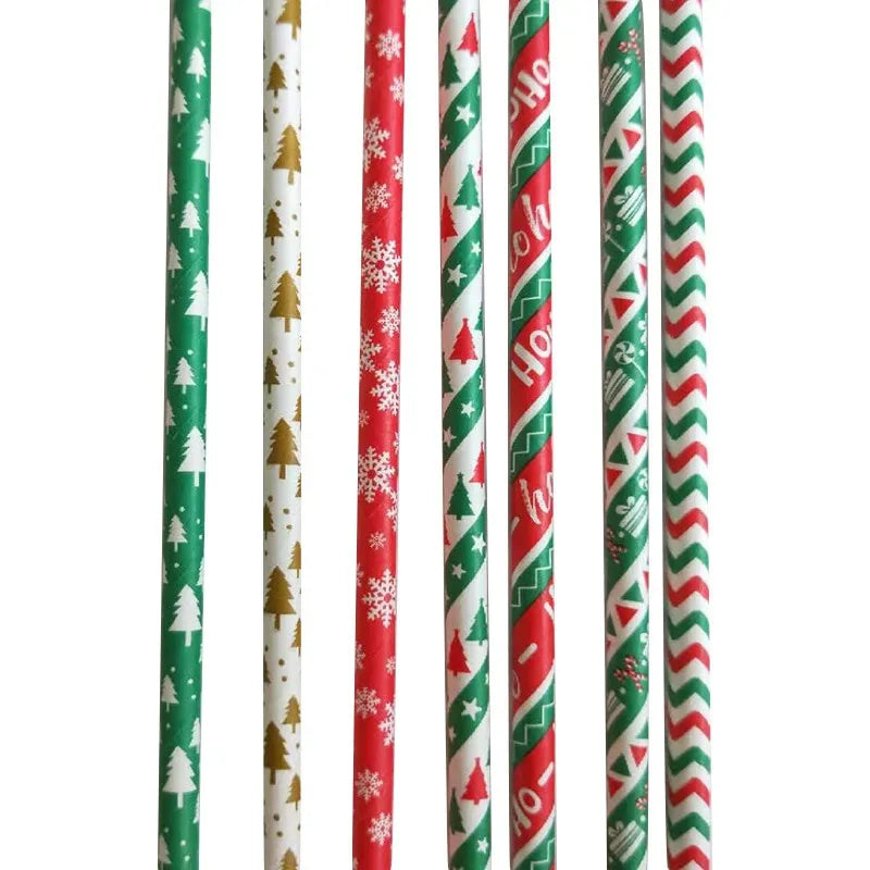 25Pcs Paper Straws Drinking  Striped  Christmas Wedding Happy Birthday Party Cake Straw Decoration Supplies Milk