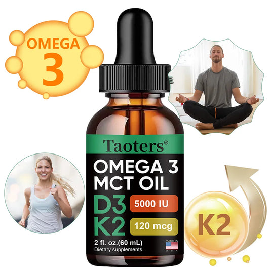 Vitamin D3 K2 Drops, Vitamin D Liquid 5000 IU with Omega 3 & MCT Oil,  Non-GMO for Immune Support Dietary Supplement, 60 Ml