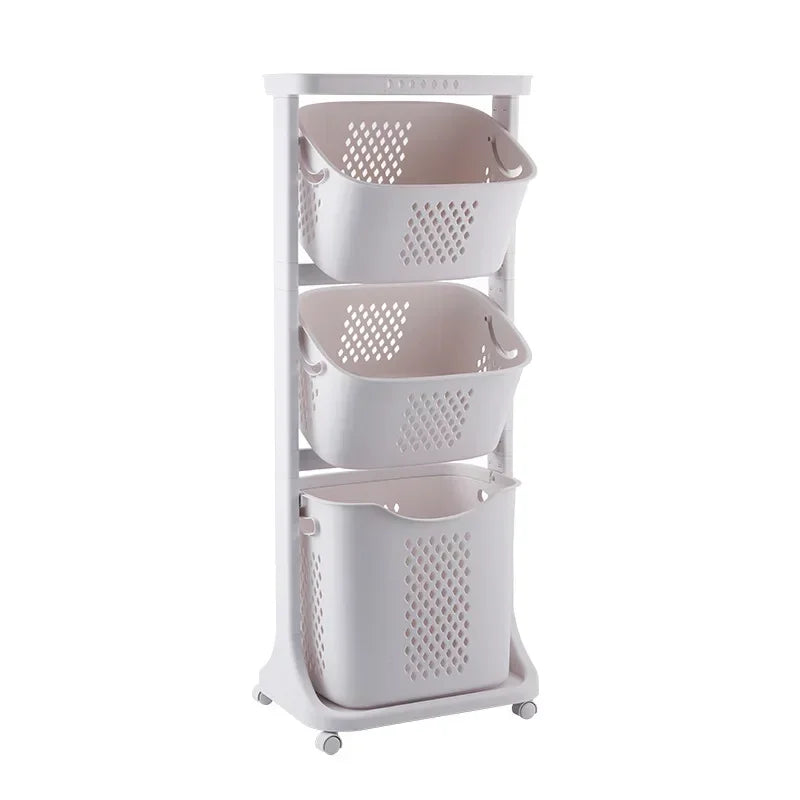 3-Tier Laundry Storage Basket Bathroom Dirty Clothes Storage Basket With Wheel Clothes Sorter Organizer Hamper Rack Rolling Cart