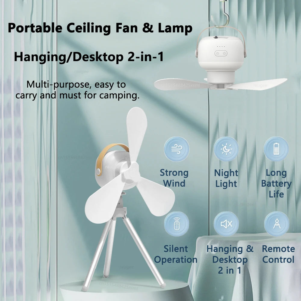 Ceiling Fan 7200mAh Portable Camping Tent Ceiling Fan USB Rechargeable Wireless Ceiling Fan with LED Lighting and Remote Control