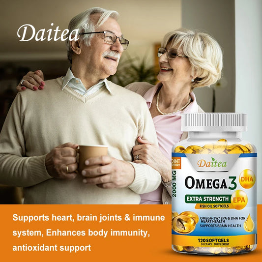 Premium Omega-3 Fish Oil, 2000 Mg EPA & DHA, Brain, Heart, Joint & Eye Health, Dietary Supplement, 30/60/120 Capsules, NON-GMO