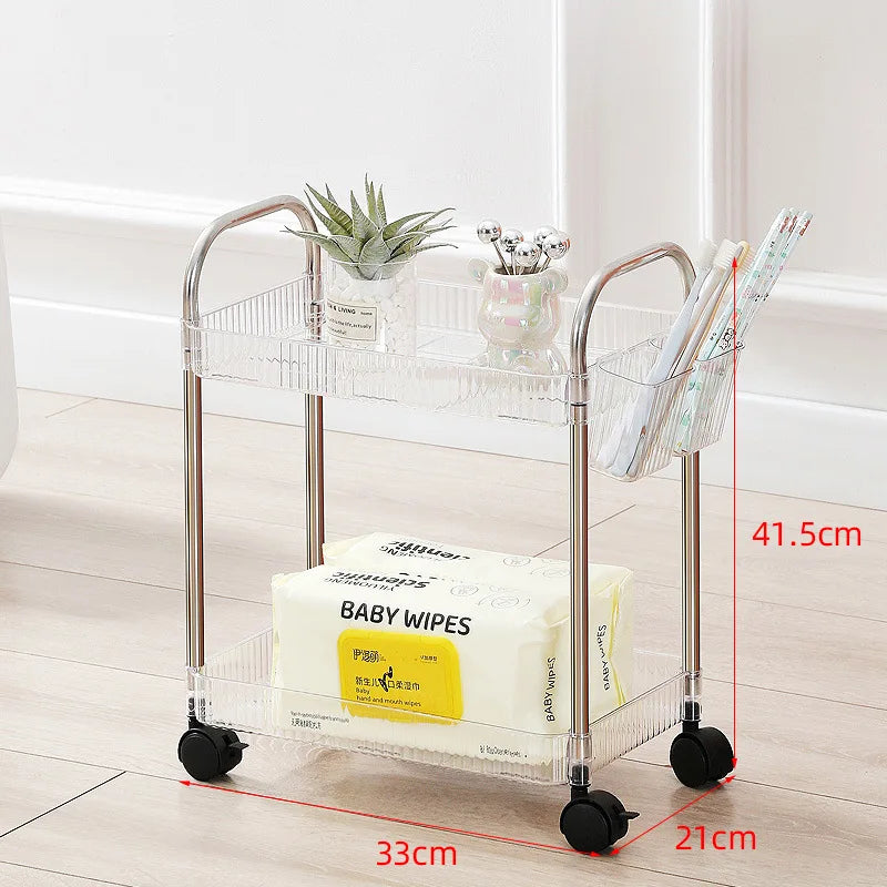 Storage Rack Cart Ins Transparent Mini Cart Storage Rack Floor Multi Layer Bathroom Bedroom Snacks Clamping Shelf Multipurpose