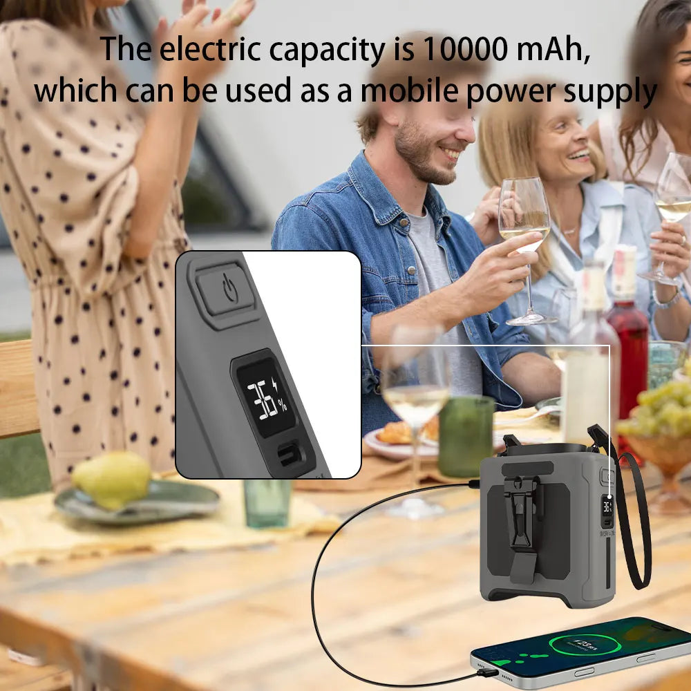 14500mAh Portable Waist Fan one-way Airflow Outlet Turbo Motors with Four Clips Emergency Flashlight Power Bank for Outdoor