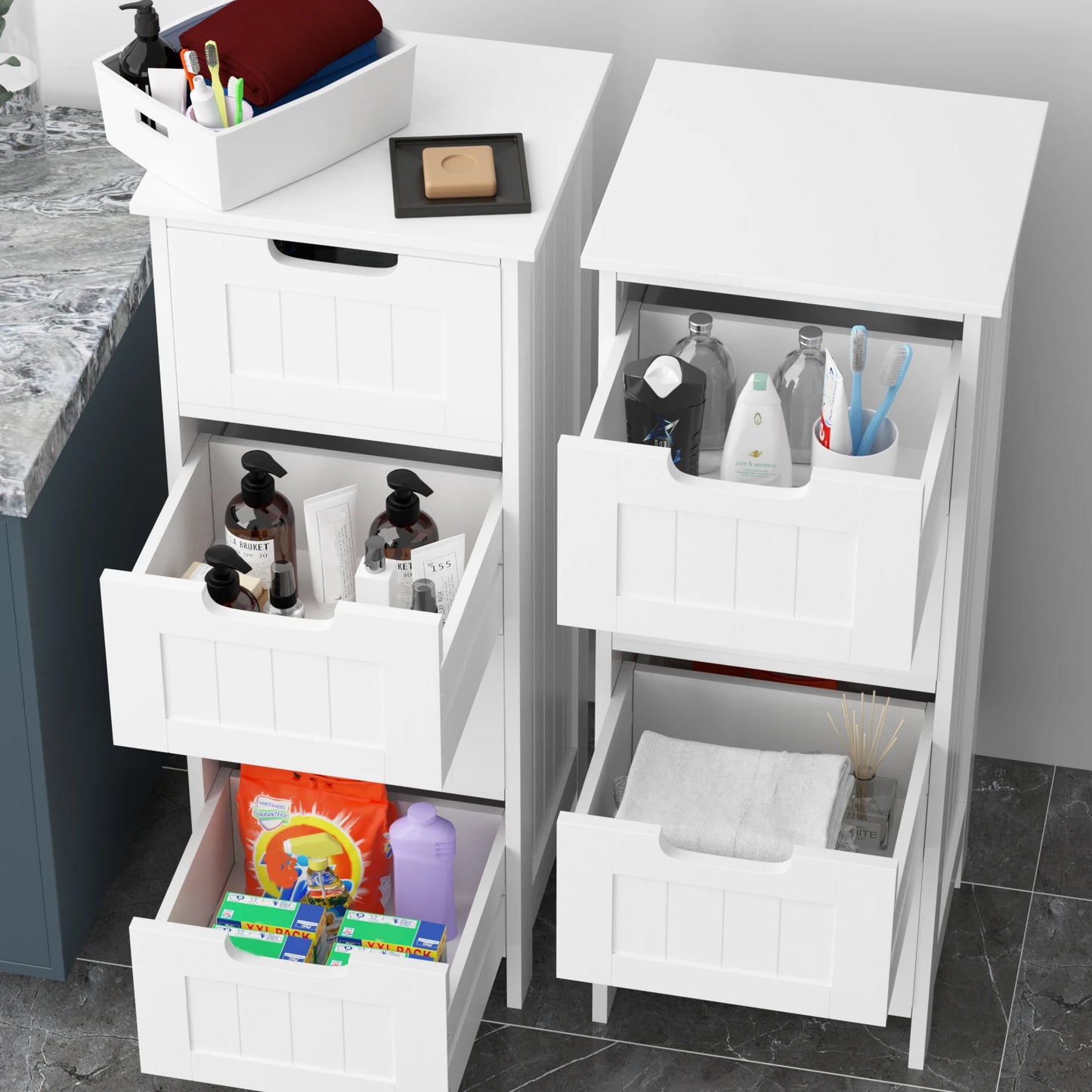 Bathroom Storage Cabinet with 4 Drawers, Wooden Modern Style Free-standing Cabinet for Bathroom, 30 x 30 x 82 cm, White