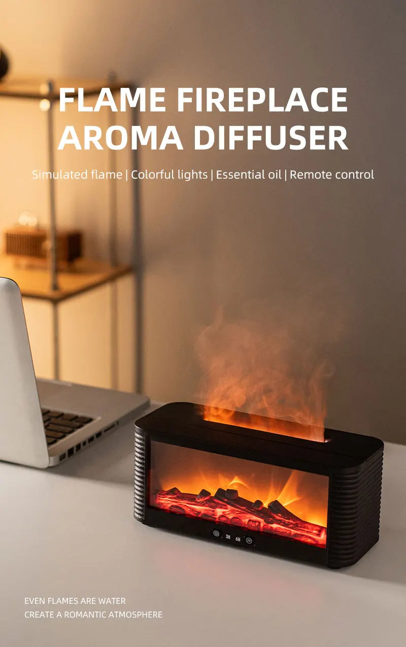 Air Humidifier Flame Fireplace Aroma Essential Oil Diffuser 250ml Desktop Air Diffuser Essential Oil with Timed Colorful Light