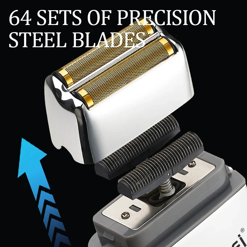 Kemei KM-TX5 Premium Chargeable Battery Type Silver Shaver Double Net Aluminum Alloy Reciprocating Electric Shaver