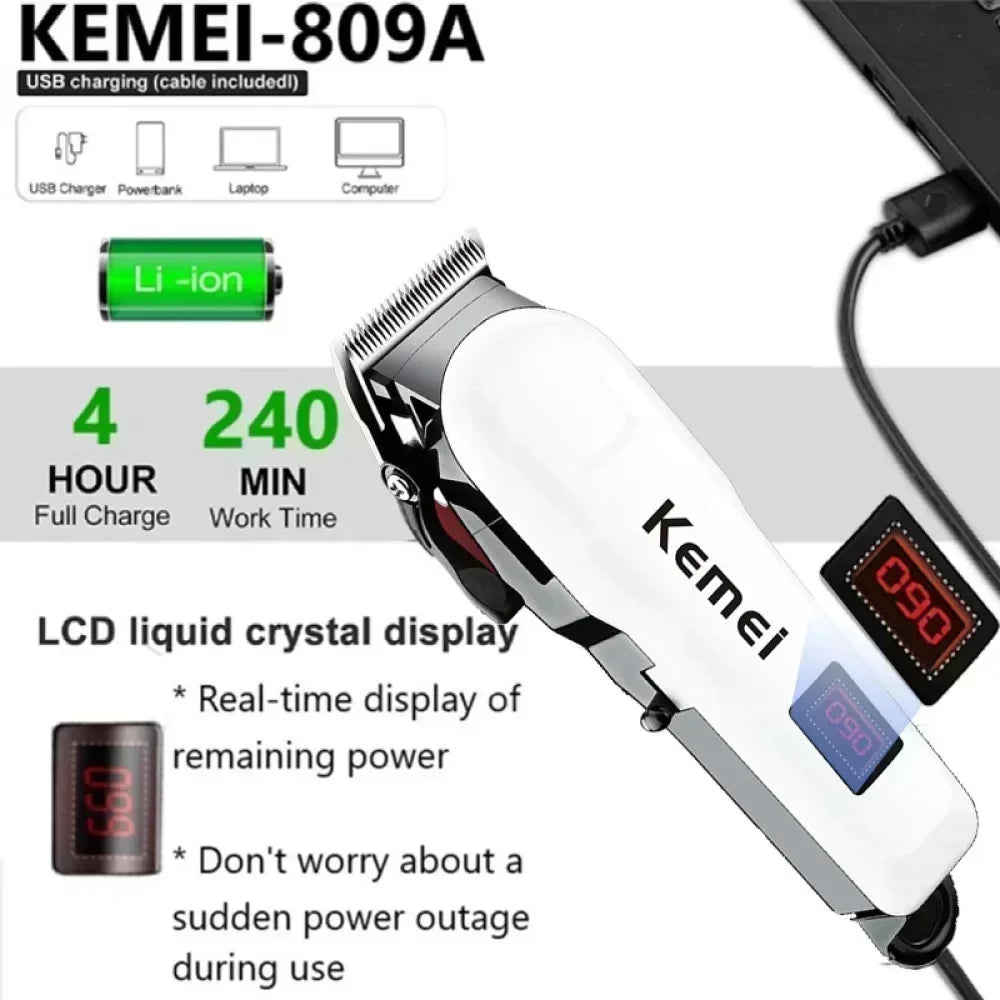 Kemei Hair Clipper KM-809A Hair Cut Maching Wireless Trimmer Men Professional Clipper Machine Rechargeable Hair Cut Barberkemei