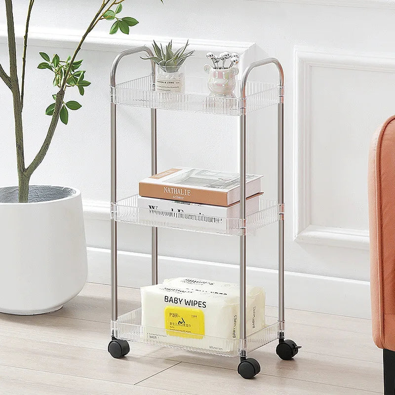Storage Rack Cart Ins Transparent Mini Cart Storage Rack Floor Multi Layer Bathroom Bedroom Snacks Clamping Shelf Multipurpose