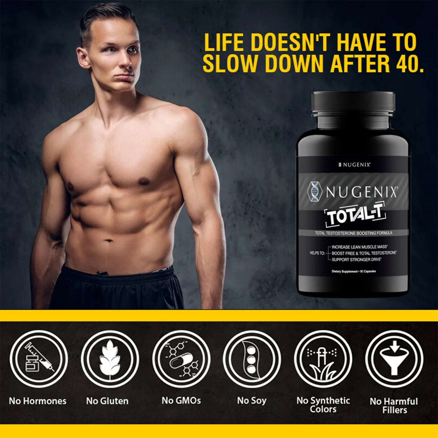 TOTAL-T - Improve Muscle Strength & Growth, Testosterone Booster Supplement - 90 Capsules