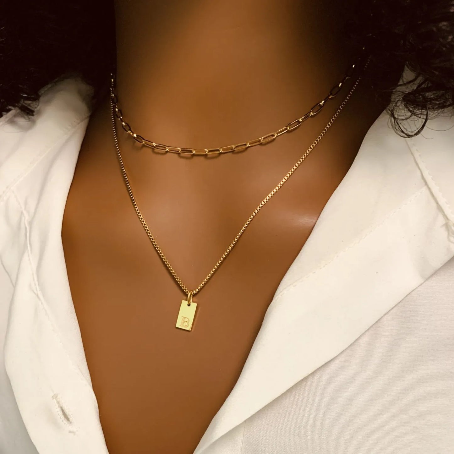 SUNIBI Layering Paperclip Chain Necklace Personalized Simple A-Z Letter Name Tag Pendant Necklace Layered Necklaces Wholesale