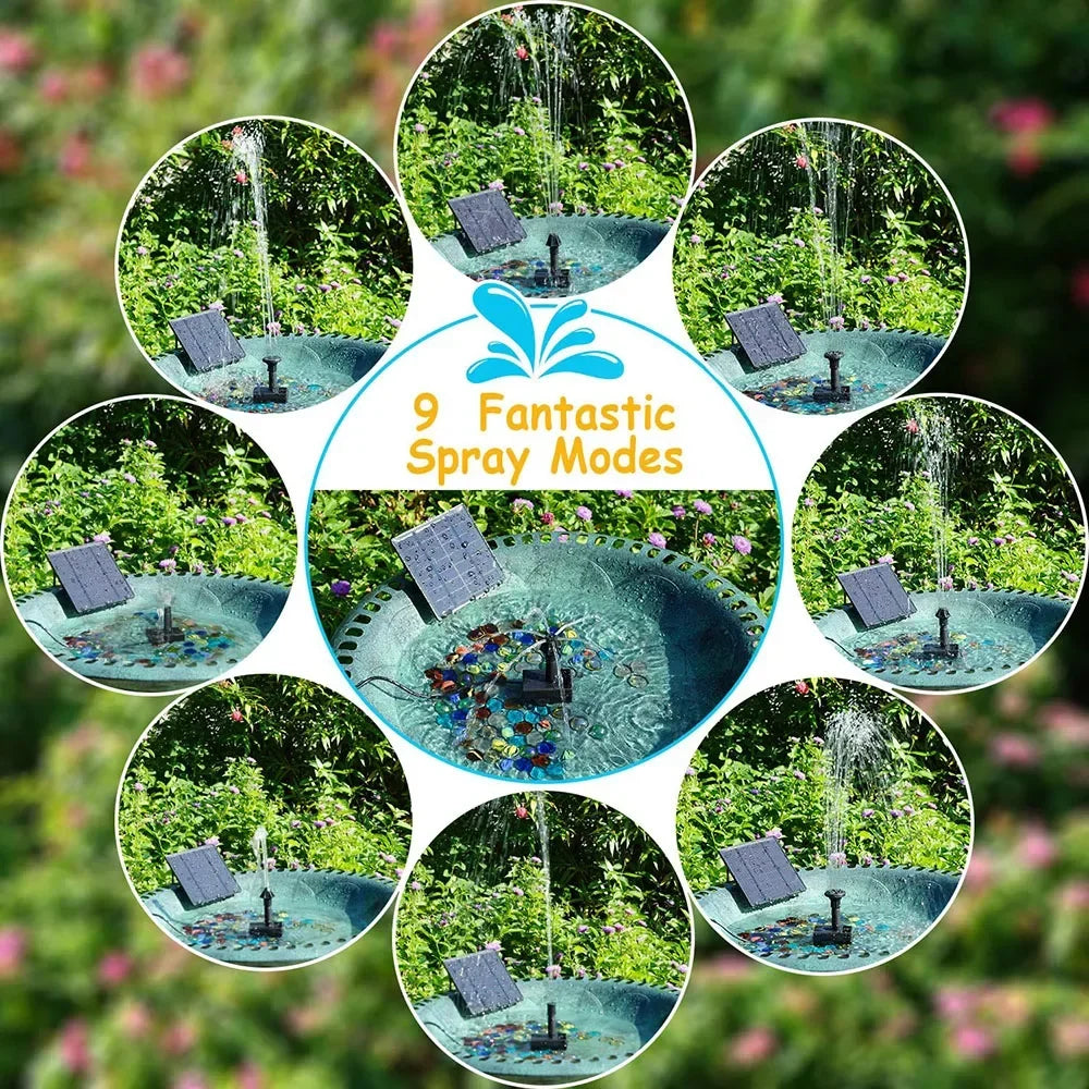Solar Fountain Kits,1.8W Solar Panel Water Pumps,Solar Powered Bird Bath Fountain Pump with 9.84ft Cable,6 Nozzles for Garden
