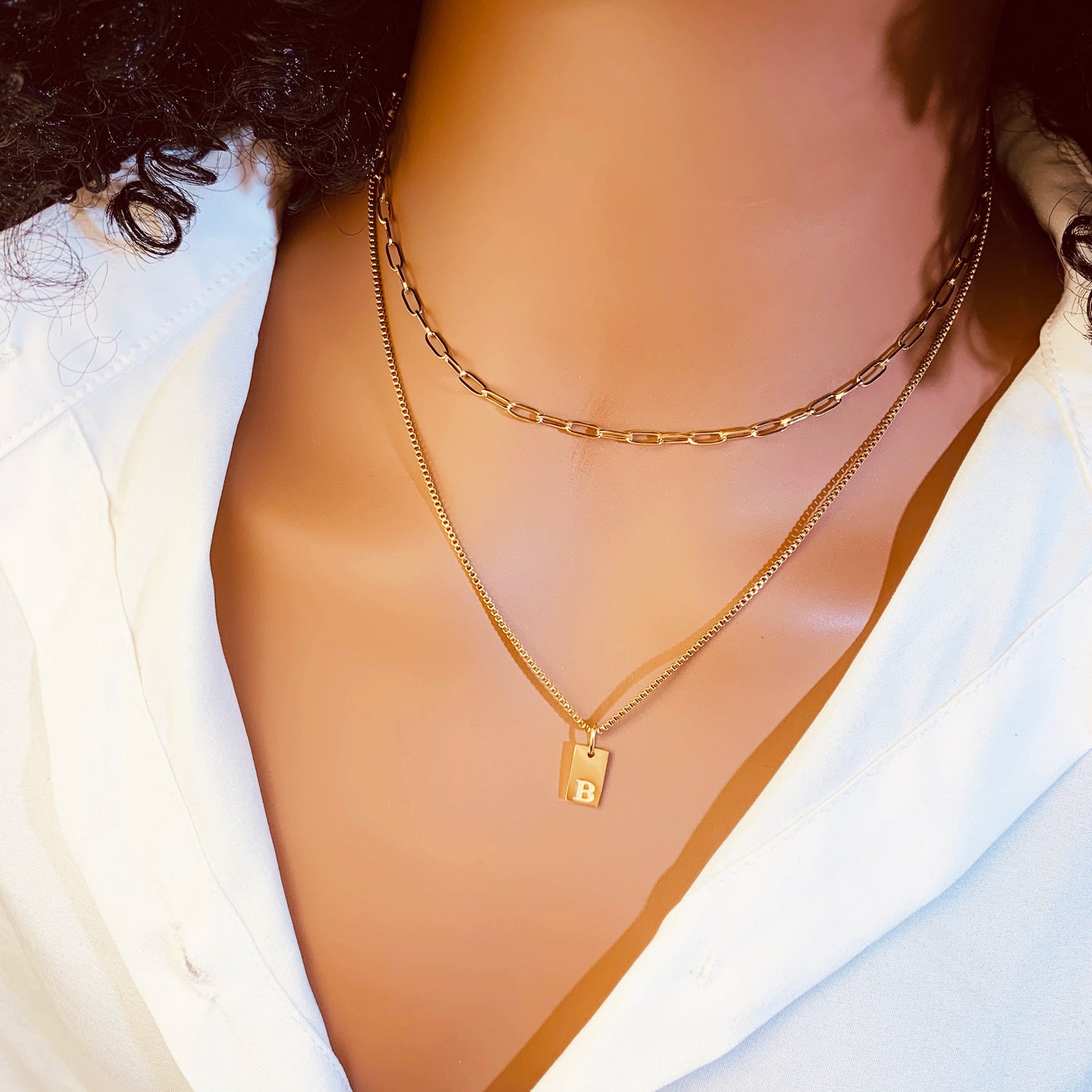 SUNIBI Layering Paperclip Chain Necklace Personalized Simple A-Z Letter Name Tag Pendant Necklace Layered Necklaces Wholesale