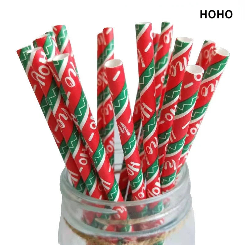 25Pcs Paper Straws Drinking  Striped  Christmas Wedding Happy Birthday Party Cake Straw Decoration Supplies Milk