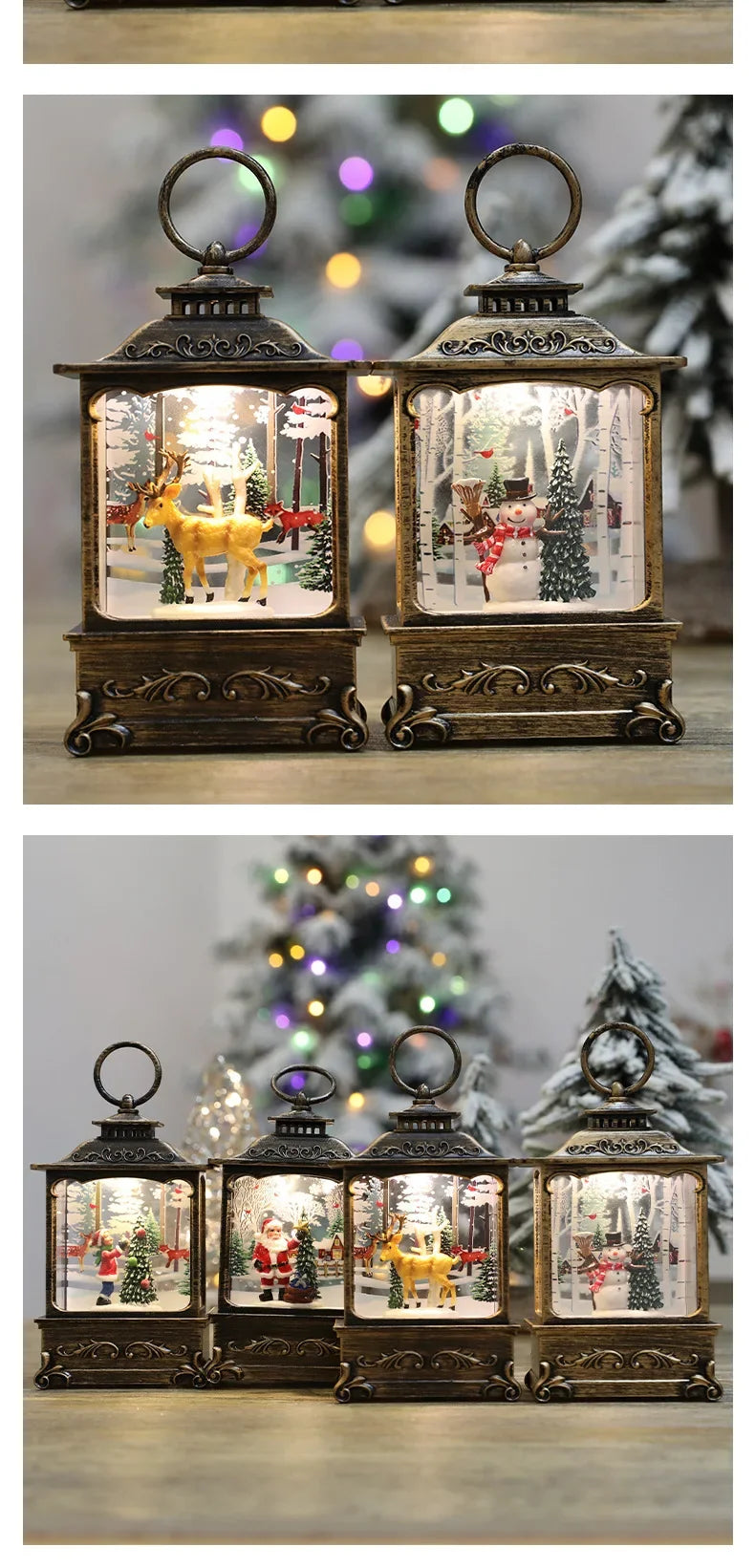 Lighted Christmas Snow Globe Lantern Battery Operated LED Night Light with Hook Christmas Tree Ornaments Gift Ideas
