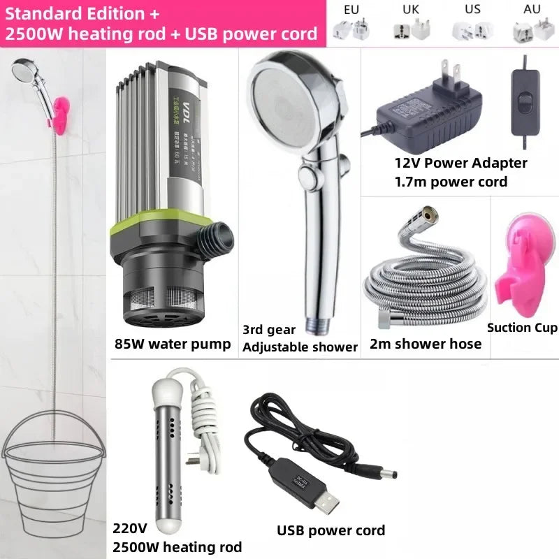 Electric Shower Portable Mobile Bath Machine Self Priming Pump Small Heater Hot Water Rod USB Can Be Connected To Mobile Power