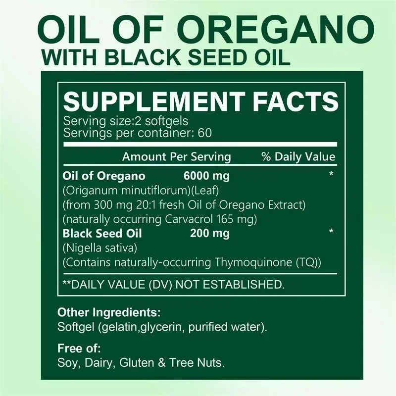 Oregano Oil Softgels - with Oregano & Black Seed Oil,for Digestion,Relieves Bloating,Boosts Immune,Antioxidant - 120 Capsules