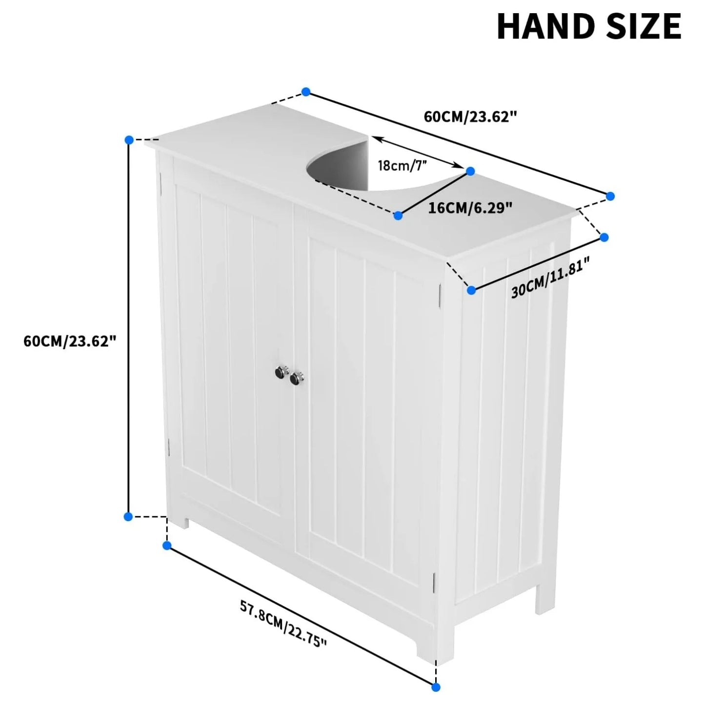 BRIEFNESS Washbasin storage cabinet White sink cabinet 2 door bathroom cabinet Adjustable shelves Base cabinet washbasin
