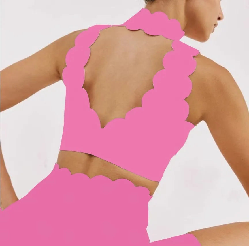 FUBEIKE Women Sport Top Hanging Neck V Collar Yoga Bra Lace Thick Shoulder Strap Beauty Back Women's Tracksuit Running Fitness