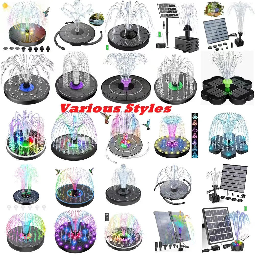 Solar Fountain Kits,1.8W Solar Panel Water Pumps,Solar Powered Bird Bath Fountain Pump with 9.84ft Cable,6 Nozzles for Garden