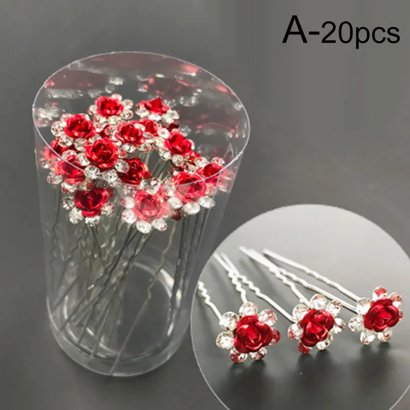 20pcs/lot Fashion U Shape Crystal Hair Fork Rhinestone Flower Hair Pin Sticks For Women Wedding Bridal Hair Accessories Jewelry