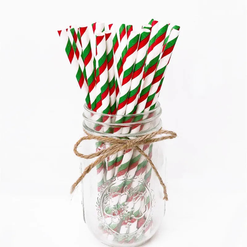 25Pcs Paper Straws Drinking  Striped  Christmas Wedding Happy Birthday Party Cake Straw Decoration Supplies Milk
