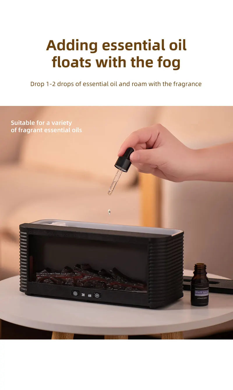 Air Humidifier Flame Fireplace Aroma Essential Oil Diffuser 250ml Desktop Air Diffuser Essential Oil with Timed Colorful Light