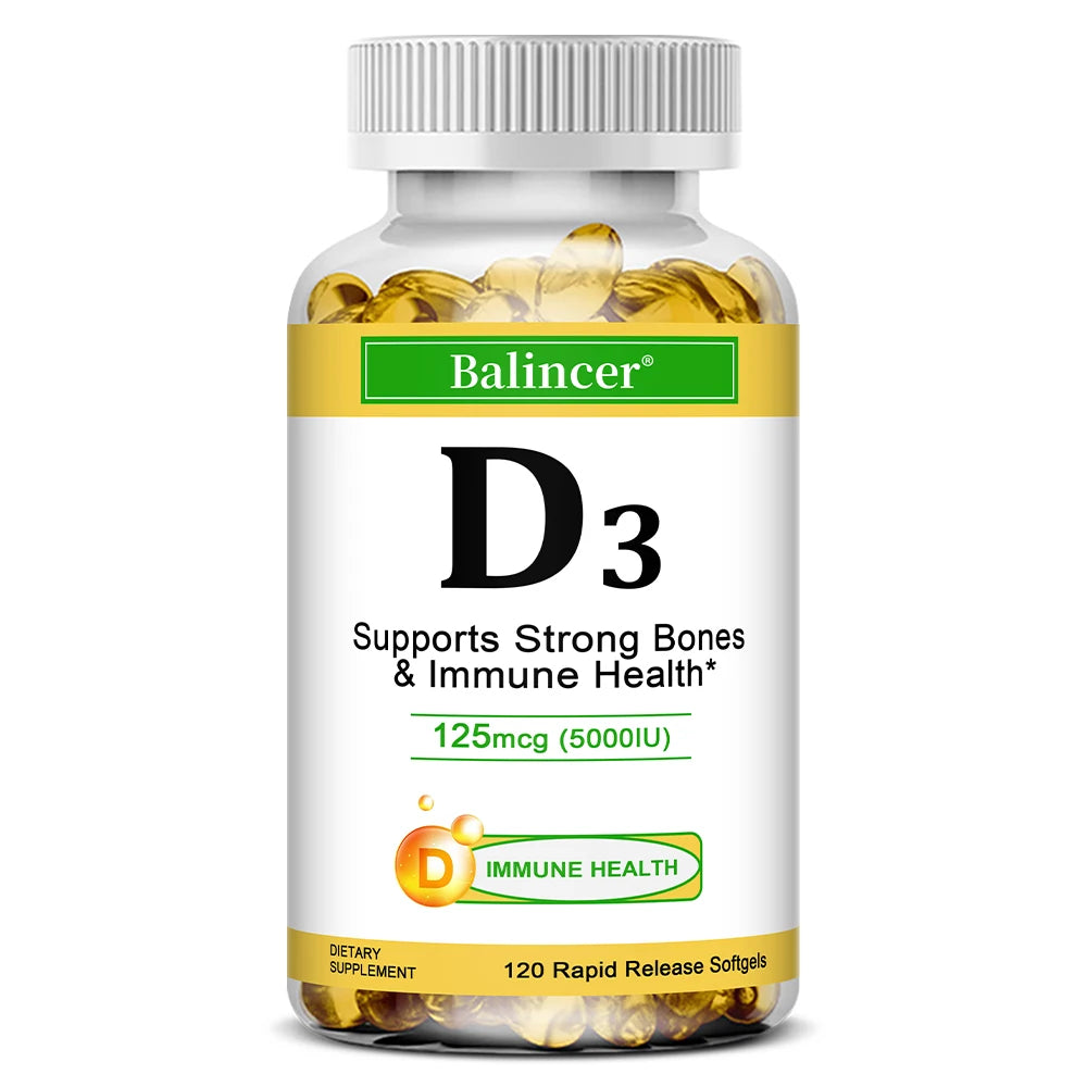 Vitamin D3 5000 IU - Supports Strong Bones & Immune Health - Gluten Free Non-GMO Vitamin D Supplement