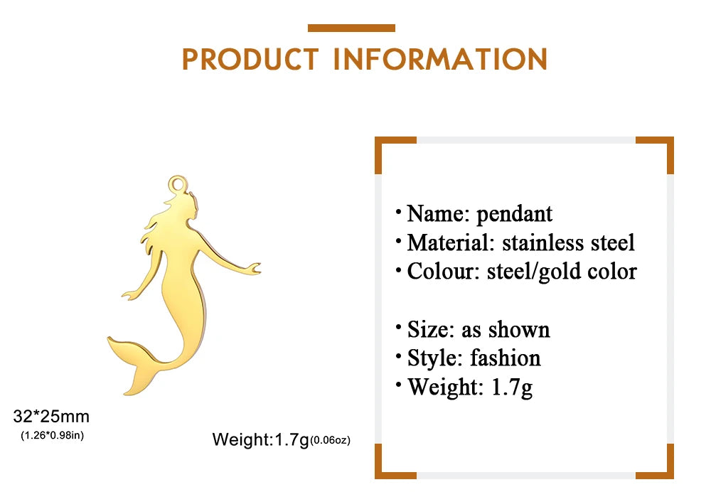 EUEAVAN 1pc Mermaid Stainless Steel Pendant Ocean Sea Fish Tail Charms Necklace Earrings Jewelry Making Accessories Wholesale