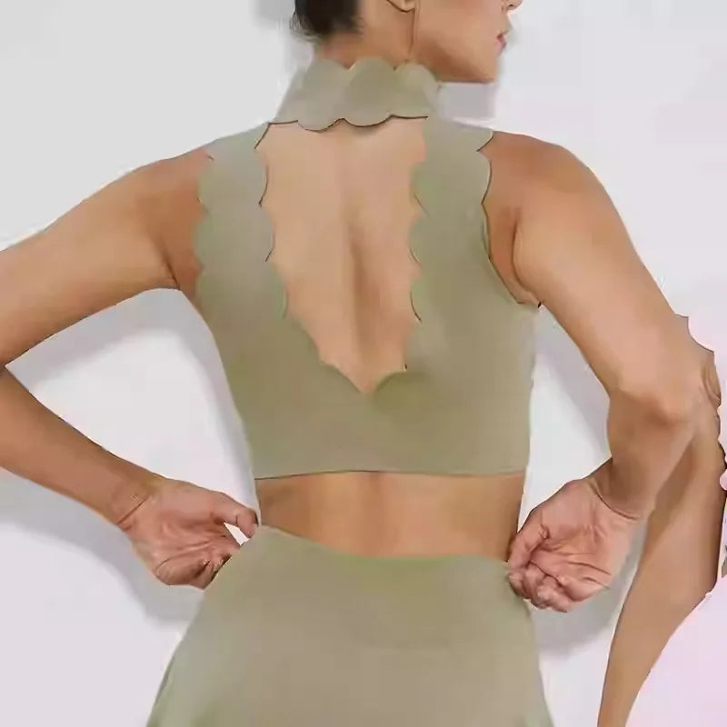 FUBEIKE Women Sport Top Hanging Neck V Collar Yoga Bra Lace Thick Shoulder Strap Beauty Back Women's Tracksuit Running Fitness