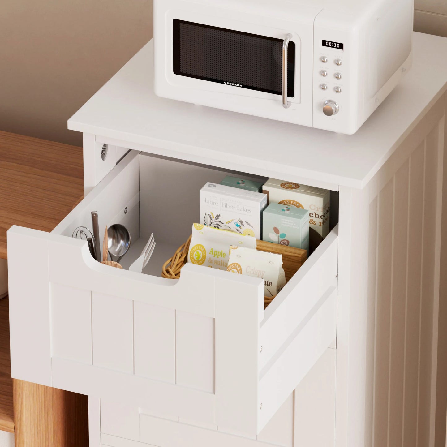 Bathroom Storage Cabinet with 4 Drawers, Wooden Modern Style Free-standing Cabinet for Bathroom, 30 x 30 x 82 cm, White