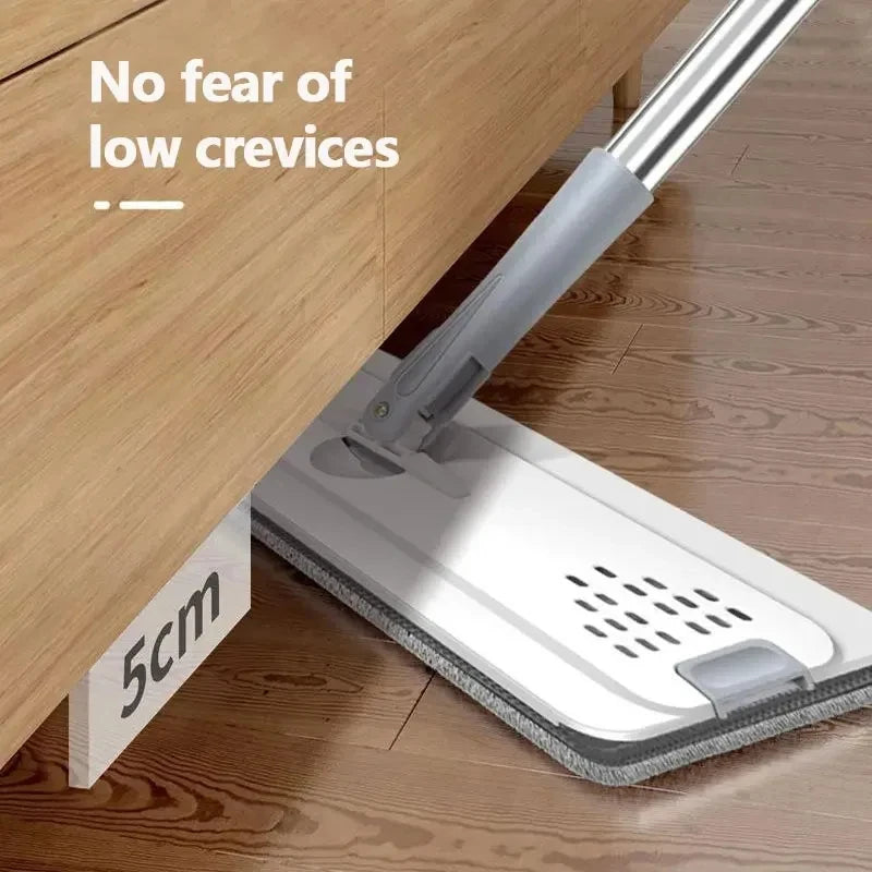 White Hand Free Flat Floor Mop Bucket Set For Professional Home Floor Cleaning System With Washable Microfiber Pads