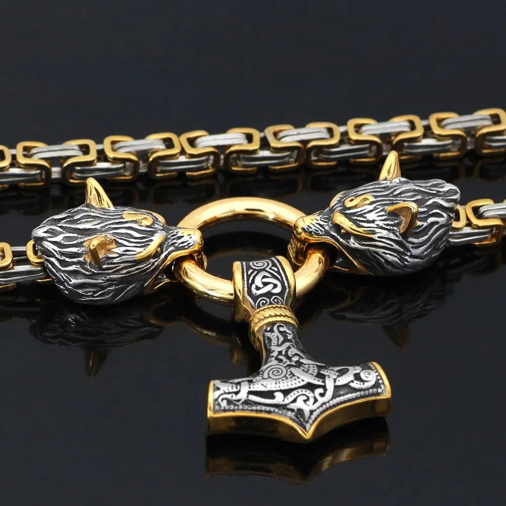 Wolf Head Stainless Steel Pendant Nordic Celtic Wolf Men's Necklace Viking Scandinavian Rune Accessories Norse Amulet Jewelry