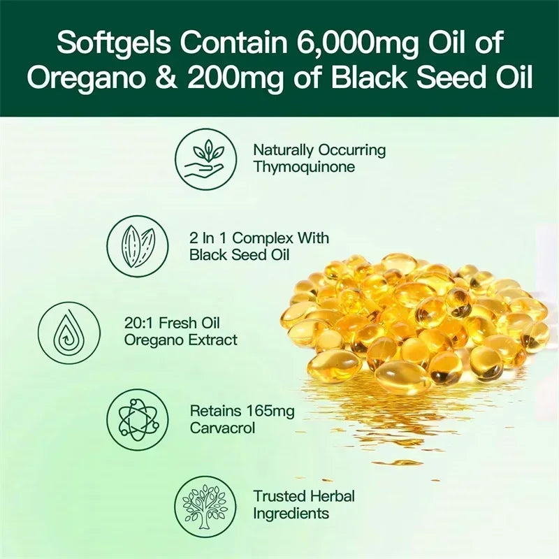 Oregano Oil Softgels - with Oregano & Black Seed Oil,for Digestion,Relieves Bloating,Boosts Immune,Antioxidant - 120 Capsules