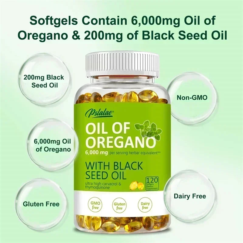 Oregano Oil Softgels - with Oregano & Black Seed Oil,for Digestion,Relieves Bloating,Boosts Immune,Antioxidant - 120 Capsules