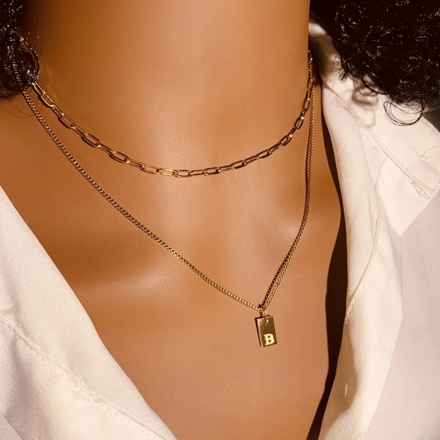 SUNIBI Layering Paperclip Chain Necklace Personalized Simple A-Z Letter Name Tag Pendant Necklace Layered Necklaces Wholesale