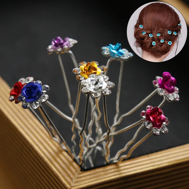 20pcs/lot Fashion U Shape Crystal Hair Fork Rhinestone Flower Hair Pin Sticks For Women Wedding Bridal Hair Accessories Jewelry
