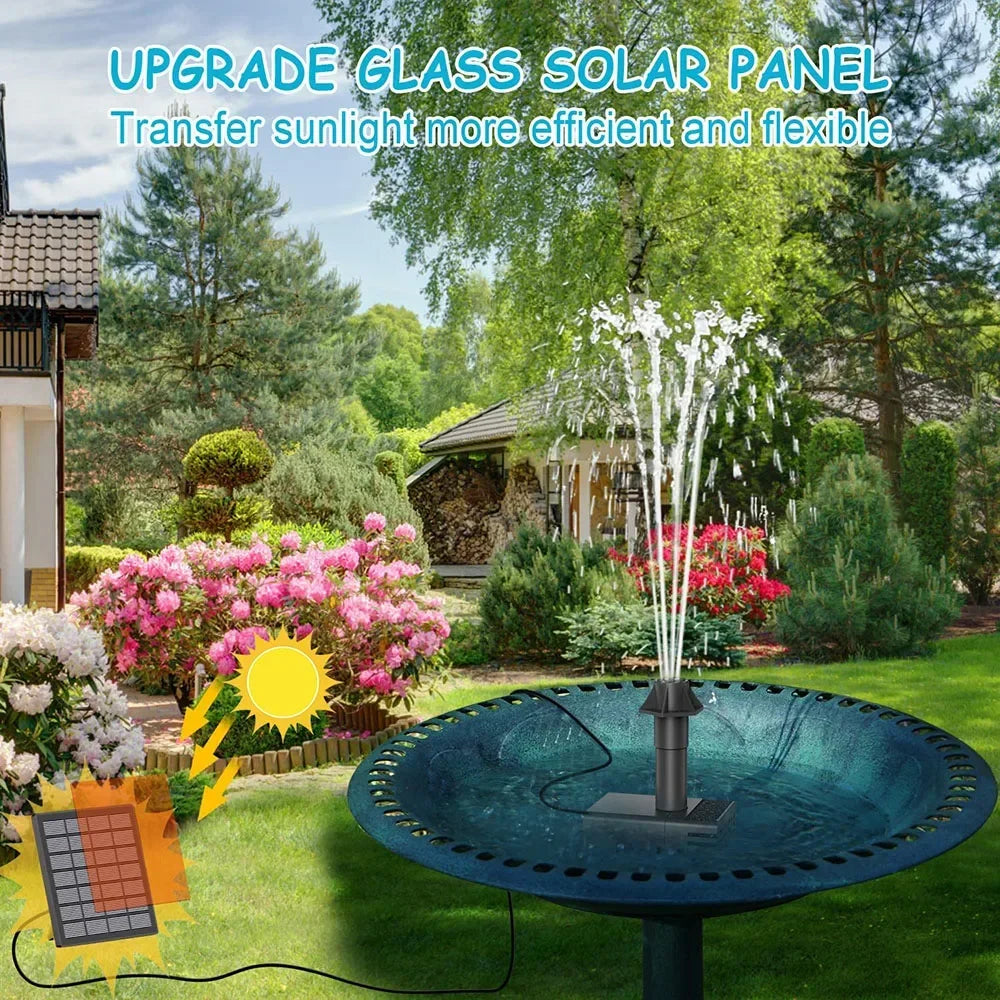 Solar Fountain Kits,1.8W Solar Panel Water Pumps,Solar Powered Bird Bath Fountain Pump with 9.84ft Cable,6 Nozzles for Garden