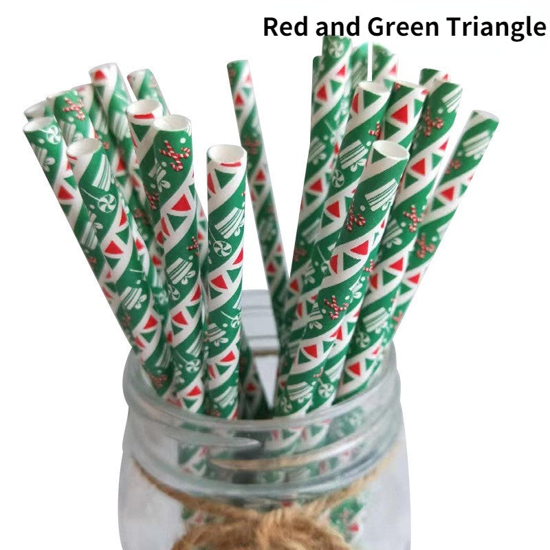 25Pcs Paper Straws Drinking  Striped  Christmas Wedding Happy Birthday Party Cake Straw Decoration Supplies Milk