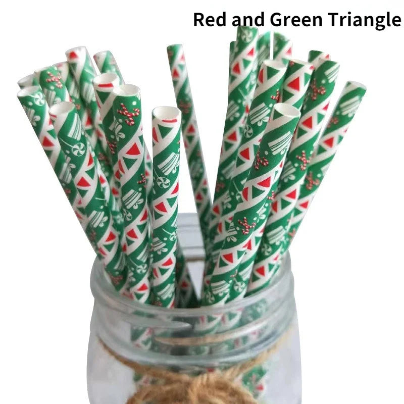 25Pcs Paper Straws Drinking  Striped  Christmas Wedding Happy Birthday Party Cake Straw Decoration Supplies Milk